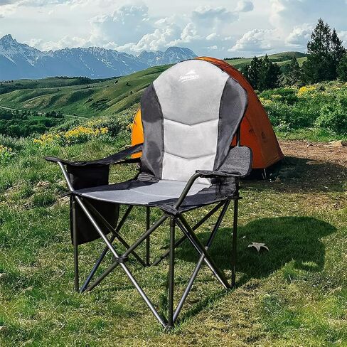 Fully Padded Camping Chair, Oversized Heavy Duty Lawn Chair with Cooler Bag,Side Pocket,Cup Holder Support 400 lbs (Black & Blue, Twin Pack) in Saudi Arabia