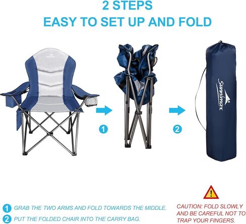 Fully Padded Camping Chair, Oversized Heavy Duty Lawn Chair with Cooler Bag,Side Pocket,Cup Holder Support 400 lbs (Black & Blue, Twin Pack) in Saudi Arabia
