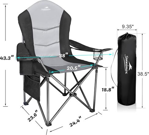 Fully Padded Camping Chair, Oversized Heavy Duty Lawn Chair with Cooler Bag,Side Pocket,Cup Holder Support 400 lbs (Black & Blue, Twin Pack) in Saudi Arabia