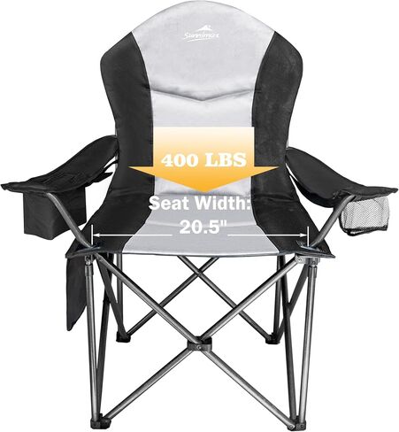 Fully Padded Camping Chair, Oversized Heavy Duty Lawn Chair with Cooler Bag,Side Pocket,Cup Holder Support 400 lbs (Black & Blue, Twin Pack) in Saudi Arabia