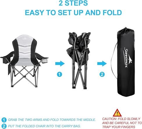 Fully Padded Camping Chair, Oversized Heavy Duty Lawn Chair with Cooler Bag,Side Pocket,Cup Holder Support 400 lbs (Black & Blue, Twin Pack) in Saudi Arabia