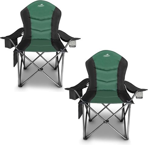 Fully Padded Camping Chair, Oversized Heavy Duty Lawn Chair with Cooler Bag,Side Pocket,Cup Holder Support 400 lbs (Black & Blue, Twin Pack) in Saudi Arabia