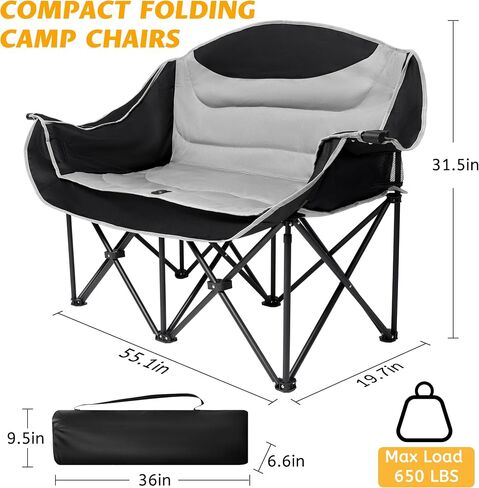 UBALANCE Double Camping Chair - Oversized Two Person Camp Chair with 650 lb. Load Capacity - Army Green - Ideal Camping Gear for Outdoor Adventures in Saudi Arabia