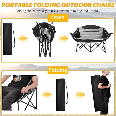 UBALANCE Double Camping Chair - Oversized Two Person Camp Chair with 650 lb. Load Capacity - Army Green - Ideal Camping Gear for Outdoor Adventures in Saudi Arabia