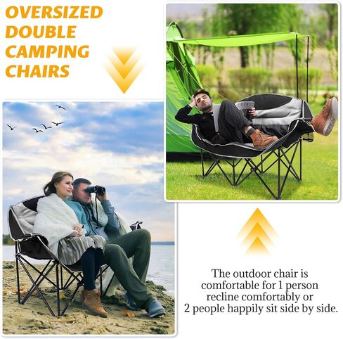 UBALANCE Double Camping Chair - Oversized Two Person Camp Chair with 650 lb. Load Capacity - Army Green - Ideal Camping Gear for Outdoor Adventures in Saudi Arabia