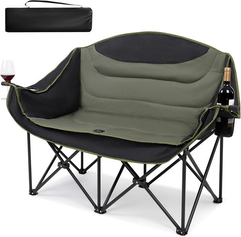 UBALANCE Double Camping Chair - Oversized Two Person Camp Chair with 650 lb. Load Capacity - Army Green - Ideal Camping Gear for Outdoor Adventures in Saudi Arabia