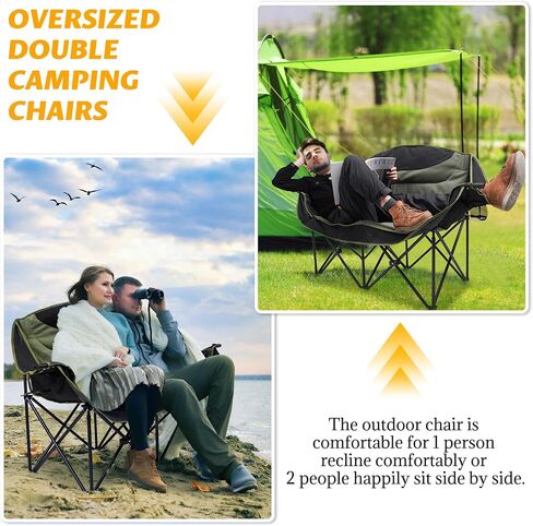 UBALANCE Double Camping Chair - Oversized Two Person Camp Chair with 650 lb. Load Capacity - Army Green - Ideal Camping Gear for Outdoor Adventures in Saudi Arabia