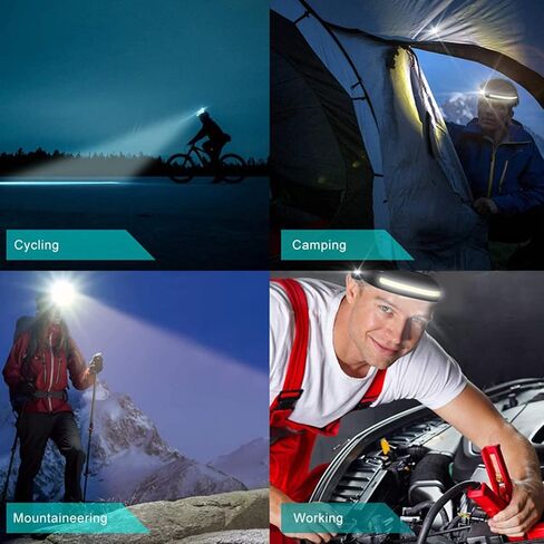 Rechargeable Headlamp, LED Headlamp Flashlight 1300Lumens 2 COB 230°Wide Beam Headlight with Motion Sensor Waterproof 5 Modes Hardhat Head Lamp Lightweight Headband Light for Running Camping Grey in Saudi Arabia