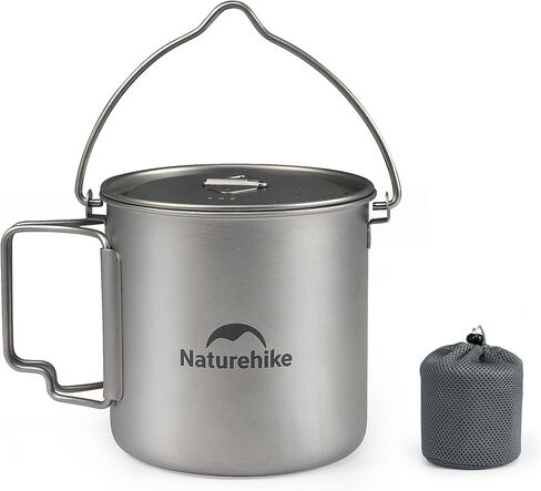 كوب مج تيتانيوم محمول سعة 650 مل من Naturehike، وعاء طهي تيتانيوم خفيف الوزن لحقيبة الظهر مع غطاء للتخييم في الهواء الطلق والمشي لمسافات طويلة in Saudi Arabia