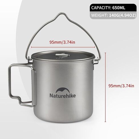 كوب مج تيتانيوم محمول سعة 650 مل من Naturehike، وعاء طهي تيتانيوم خفيف الوزن لحقيبة الظهر مع غطاء للتخييم في الهواء الطلق والمشي لمسافات طويلة in Saudi Arabia