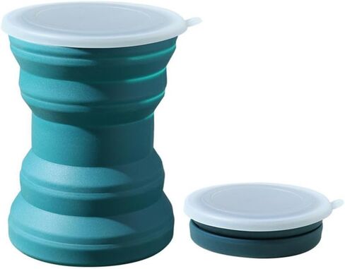 Portable Silicone Foldable Cup With Lanyard Heat Resistant Collapsible Cups Lid Folding Storage Travel Mug For Hot Water (Blue, 320ML) in Saudi Arabia