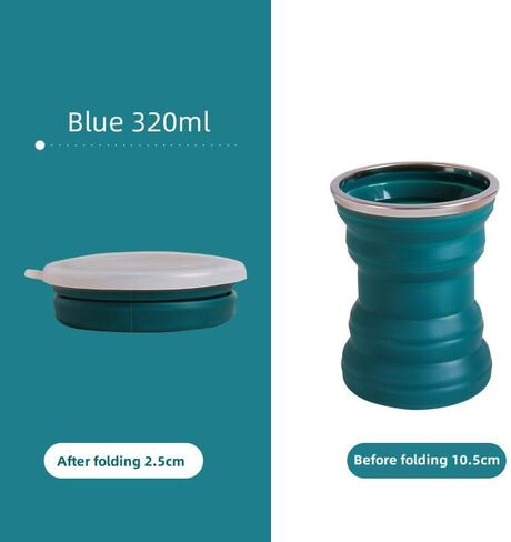 Portable Silicone Foldable Cup With Lanyard Heat Resistant Collapsible Cups Lid Folding Storage Travel Mug For Hot Water (Blue, 320ML) in Saudi Arabia