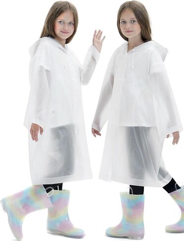Reusable Rain Ponchos for Kids(Height:110cm-150cm), 2 Pcs Raincoats with Hood and Sleeves for Boys and Girls in Saudi Arabia