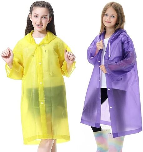 Reusable Rain Ponchos for Kids(Height:110cm-150cm), 2 Pcs Raincoats with Hood and Sleeves for Boys and Girls in Saudi Arabia