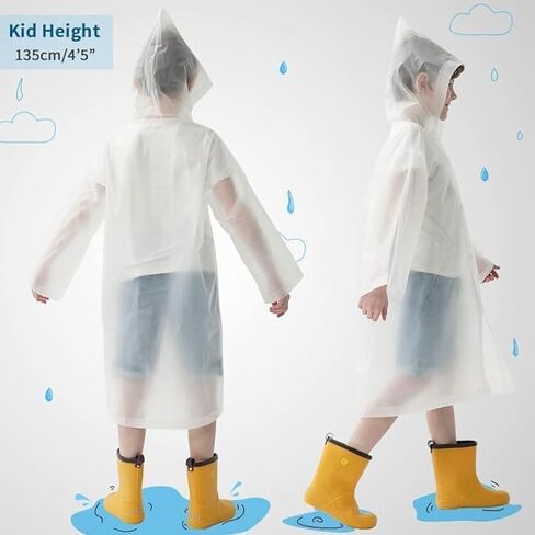 Reusable Rain Ponchos for Kids(Height:110cm-150cm), 2 Pcs Raincoats with Hood and Sleeves for Boys and Girls in Saudi Arabia