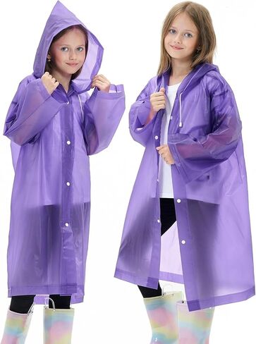 Reusable Rain Ponchos for Kids(Height:110cm-150cm), 2 Pcs Raincoats with Hood and Sleeves for Boys and Girls in Saudi Arabia