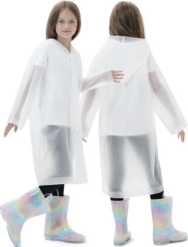 Reusable Rain Ponchos for Kids(Height:110cm-150cm), 2 Pcs Raincoats with Hood and Sleeves for Boys and Girls in Saudi Arabia