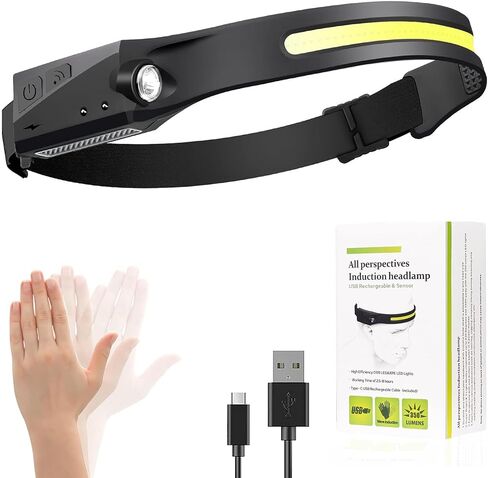 Headlamp Rechargeable, High Lumen LED Headlamps,COB 230° Wide Beam Headlamps, Waterproof Head Light with Motion Sensor, 5 Light Mode, Camping Essentials(1-Pack) in Saudi Arabia