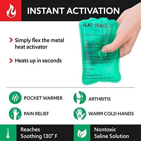 صنع في الولايات المتحدة الأمريكية: حزمة حرارية فورية قابلة لإعادة الاستخدام من HEAT WAVE، حزمة XT كبيرة لتدفئة الأيدي فورية وقابلة لإعادة الاستخدام، 4 عبوات، للتخييم والمشي لمسافات طويلة وتخفيف الألم (3 × 6)، انقر فوق الحرارة in Kuwait