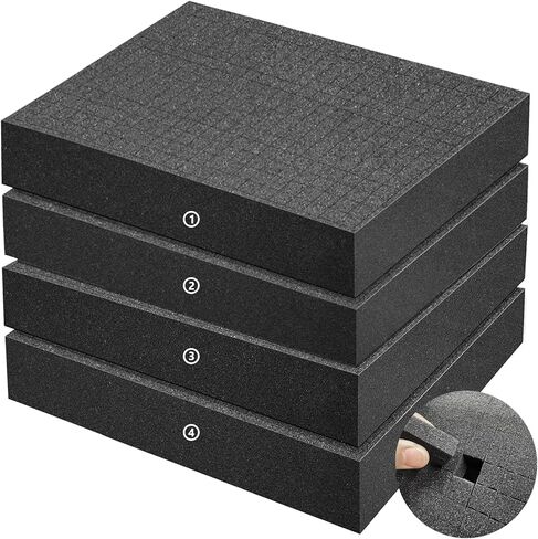 4 عبوات من حشوات الفوم بيك آند نتف - 16 × 12 × 2 بوصة من إسفنج علبة المسدس، وأوراق إسفنجية لتعبئة الظل للحرف اليدوية، وبطانة سوداء من البولي يوريثين، مكعبات مكعبات إدراج منظم تخزين صندوق الألعاب in Kuwait