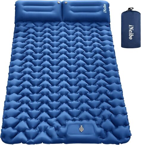 iNeibo Double Sleeping Pad for Camping, Ultralight Inflating Sleeping Mat for 2 Person with Pillow Bulit-in Foot Pump, Waterproof Camping Mattress for Backpacking Hiking Tent Car Outdoor(Green) in Saudi Arabia