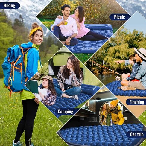 iNeibo Double Sleeping Pad for Camping, Ultralight Inflating Sleeping Mat for 2 Person with Pillow Bulit-in Foot Pump, Waterproof Camping Mattress for Backpacking Hiking Tent Car Outdoor(Green) in Saudi Arabia