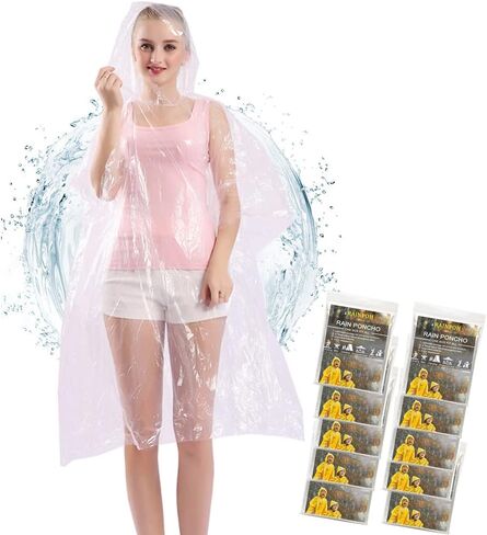 Rain Ponchos Disposable for Adults (10 Pack) Thicker with Hood in Saudi Arabia