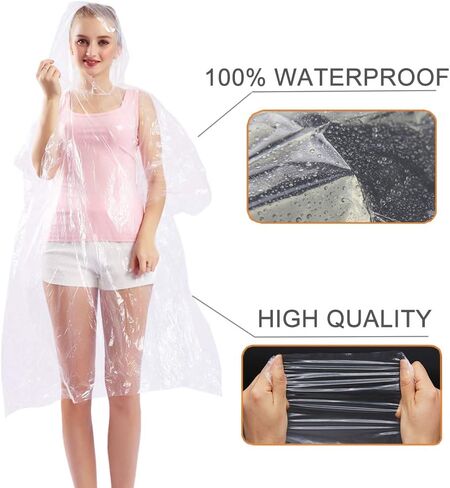 Rain Ponchos Disposable for Adults (10 Pack) Thicker with Hood in Saudi Arabia