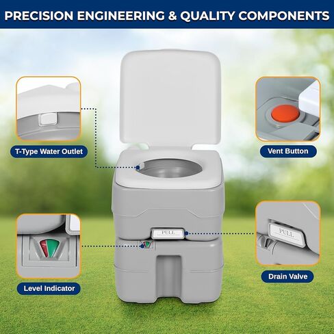 SereneLife 20L Portable Toilet for Adults, Leak Proof Camping Toilet with Detachable Waste Tank, Ideal For Camping and Other Recreational Activities, Durable and Comfortable Toilet Seat, 120 Flushes in Saudi Arabia