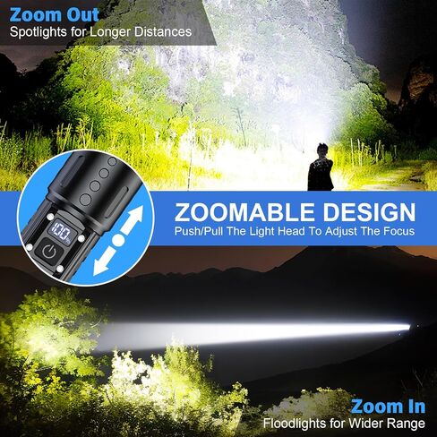 Flashlights High Lumens Rechargeable - 20,000 Lumens Super Bright Tactical LED Flash Light, Dimmable&Memory Function Powerful Waterproof Flashlight for Camping,6 Modes,Zoomable,LCD Display,2Pack in Saudi Arabia