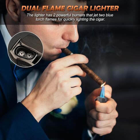 TISFA Torch Lighter Double Jet Flame Cigar Lighter with Cigar Punch and Cigar Stand, Refillable Windproof Butane Lighters, Adjustable Pocket Cool Lighters for Smoking (Grey) in Saudi Arabia