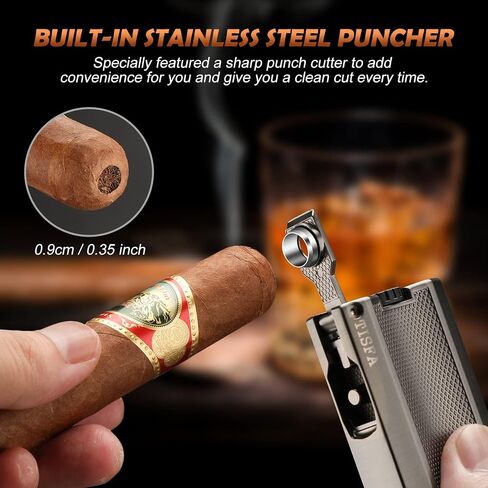 TISFA Torch Lighter Double Jet Flame Cigar Lighter with Cigar Punch and Cigar Stand, Refillable Windproof Butane Lighters, Adjustable Pocket Cool Lighters for Smoking (Grey) in Saudi Arabia