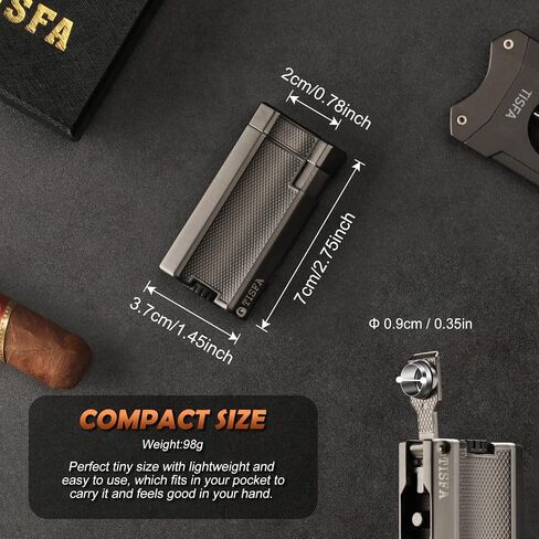 TISFA Torch Lighter Double Jet Flame Cigar Lighter with Cigar Punch and Cigar Stand, Refillable Windproof Butane Lighters, Adjustable Pocket Cool Lighters for Smoking (Grey) in Saudi Arabia