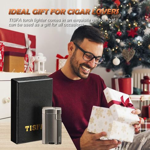 TISFA Torch Lighter Double Jet Flame Cigar Lighter with Cigar Punch and Cigar Stand, Refillable Windproof Butane Lighters, Adjustable Pocket Cool Lighters for Smoking (Grey) in Saudi Arabia
