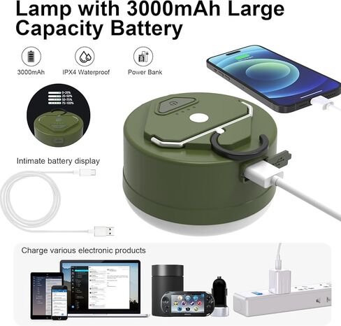 3000mAh 2000LM Rechargeable Camping Light , Warm/White/Nature/SOS 4Modes Brightness Stepless Adjust Camping Lantern Rechargeable Tent Light for Power Failure Emergency Survival Kits (1) in Saudi Arabia
