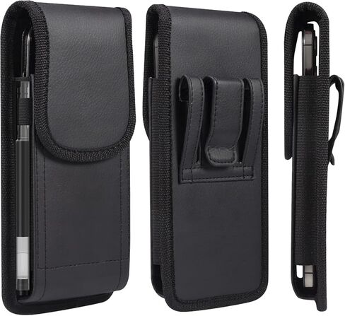 Cell Phone Pouch with Belt Clip, Leather Phone Holster Men Belt, 6.1" Waterproof Small Cellphone Hip Bag Holder with Belt Loop Waist Pack Carrying Case Fanny Pack for iPhone 11 12 13 Pro Max, Black in Saudi Arabia
