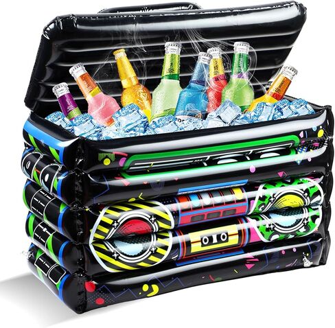 نفخ صندوق بوم المشروبات نفخ برودة 80s 90s موضوع حزب زينة الراديو تفجير شرب حاويات تبريد لحفلة عيد ميلاد مضحك الهيب هوب ملحق لوازم الحفلات in Kuwait