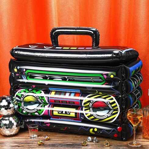 نفخ صندوق بوم المشروبات نفخ برودة 80s 90s موضوع حزب زينة الراديو تفجير شرب حاويات تبريد لحفلة عيد ميلاد مضحك الهيب هوب ملحق لوازم الحفلات in Kuwait