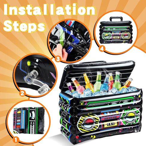 نفخ صندوق بوم المشروبات نفخ برودة 80s 90s موضوع حزب زينة الراديو تفجير شرب حاويات تبريد لحفلة عيد ميلاد مضحك الهيب هوب ملحق لوازم الحفلات in Kuwait