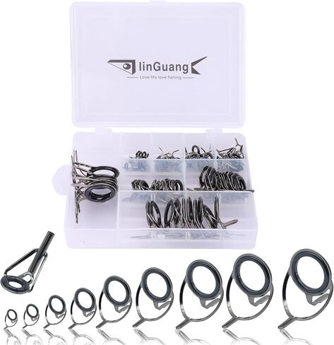 LINGUANG 85pcs Surf Bait Casting Spinning Rod Fishing Line Guides and Tips Saltwater，Double Legged Stainless Steel Ceramics Eyelet Repair Replacement Kit in Saudi Arabia