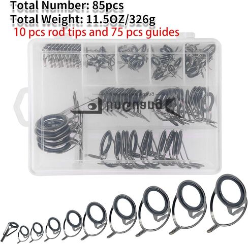LINGUANG 85pcs Surf Bait Casting Spinning Rod Fishing Line Guides and Tips Saltwater，Double Legged Stainless Steel Ceramics Eyelet Repair Replacement Kit in Saudi Arabia