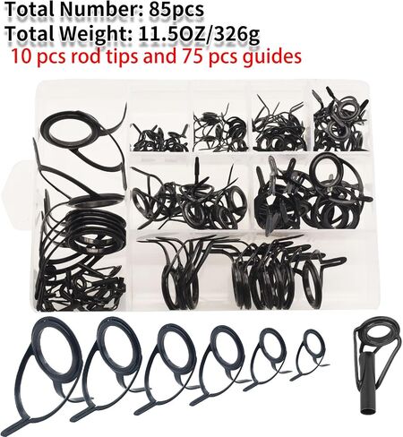 LINGUANG 85pcs Surf Bait Casting Spinning Rod Fishing Line Guides and Tips Saltwater，Double Legged Stainless Steel Ceramics Eyelet Repair Replacement Kit in Saudi Arabia