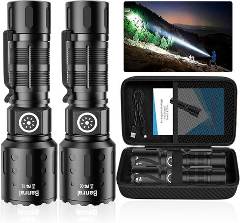 Rechargeable Flashlights High Lumens,Super Bright Small Powerful Flashlight | Pocket Tactical Flash Light with Memory Function, 12H Runtime, 6 Modes Zoomable, Waterproof for Home, Camping, Car, Emergency in Saudi Arabia