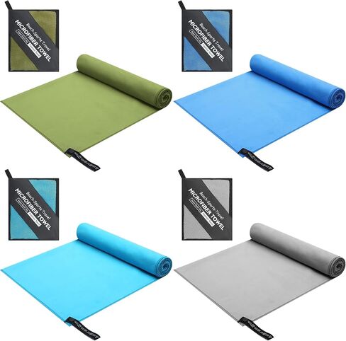 4 Pcs Microfiber Towel 48" x 24" Quick Dry Towel Sports Camping Towel Lightweight Soft Microfiber Gym Towel Absorbent Fast Drying Travel Towel for Beach Yoga Swimming Backpacking Workout, 4 Colors in Saudi Arabia