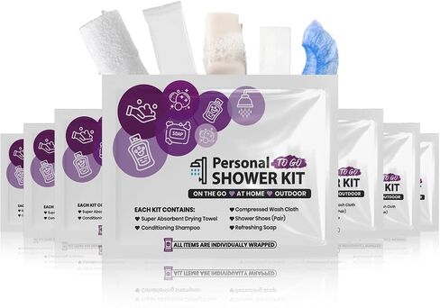 Compact Personal Shower Kit To-Go– Your Hygiene Companion for Travel, Gym, Camping | Shower on the Go | Shampoo, Soap, Towel. All in One (1) in Saudi Arabia