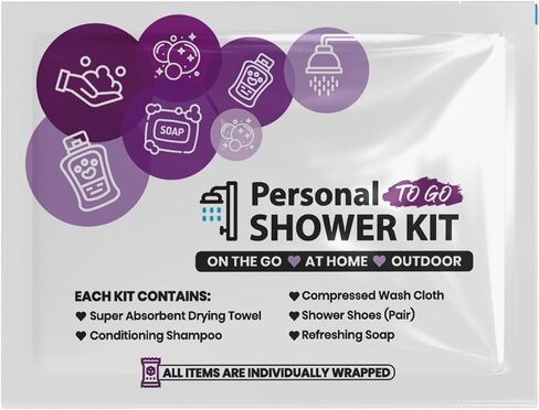 Compact Personal Shower Kit To-Go– Your Hygiene Companion for Travel, Gym, Camping | Shower on the Go | Shampoo, Soap, Towel. All in One (1) in Saudi Arabia