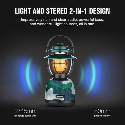 مصباح فانوس للتخييم قابل لإعادة الشحن من OLIGHT Olantern Music مع مكبرات صوت بلوتوث، رؤية 300 لومن 360 درجة، وضع TWS، مصباح يدوي LED محمول مقاوم للماء، للتخييم والمشي لمسافات طويلة والطوارئ in Kuwait