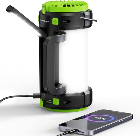 LED Camping Lantern Rechargeable,4000mAh Battery Powered Lantern with Phone Charger,3 Speeds Fan,7 Light Modes,Portable Handle Flashlight Camping Light for Power Outage Hiking,Emergency,Hurricane in Saudi Arabia