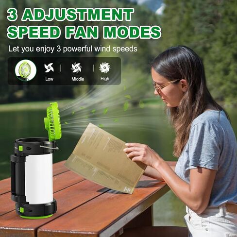 LED Camping Lantern Rechargeable,4000mAh Battery Powered Lantern with Phone Charger,3 Speeds Fan,7 Light Modes,Portable Handle Flashlight Camping Light for Power Outage Hiking,Emergency,Hurricane in Saudi Arabia