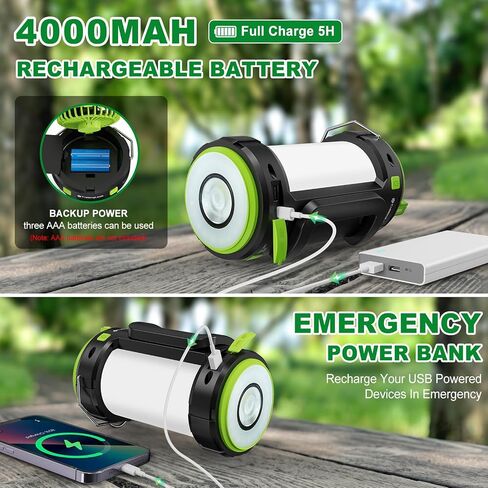 LED Camping Lantern Rechargeable,4000mAh Battery Powered Lantern with Phone Charger,3 Speeds Fan,7 Light Modes,Portable Handle Flashlight Camping Light for Power Outage Hiking,Emergency,Hurricane in Saudi Arabia